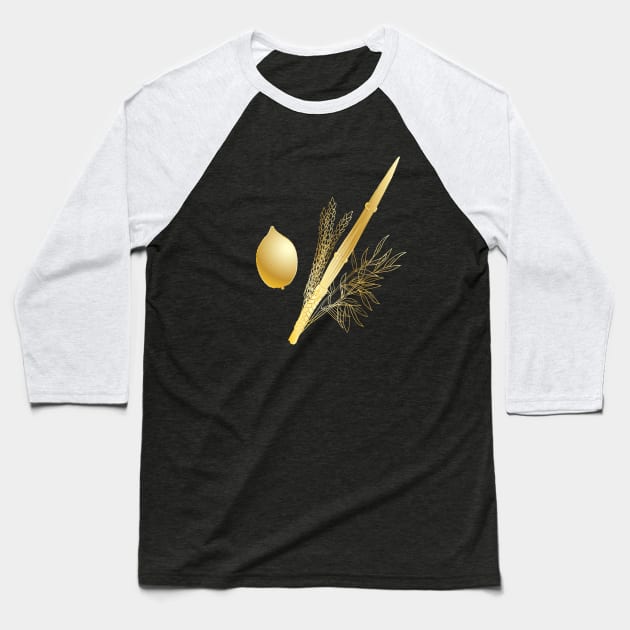 Happy Sukkot Lulav and Etrog Sukkah Leaves Jewish Holiday Gold Vintage Collection Shanah Tova Baseball T-Shirt by sofiartmedia